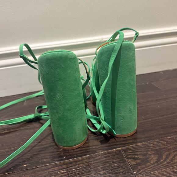 SCHUTZ Lynda Nubuck Gianni Green 70’s Stappy Calf Wrap Sexy Platform Sandals - Picture 4 of 6